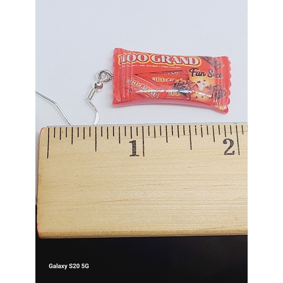 Handmade Candy Bar Miniature Dangle Earrings Red Fun Size Foodie Novelty Jewelry - Picture 7 of 8